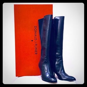 Donald J Pliner Black Leather & Stretch Tall Boots